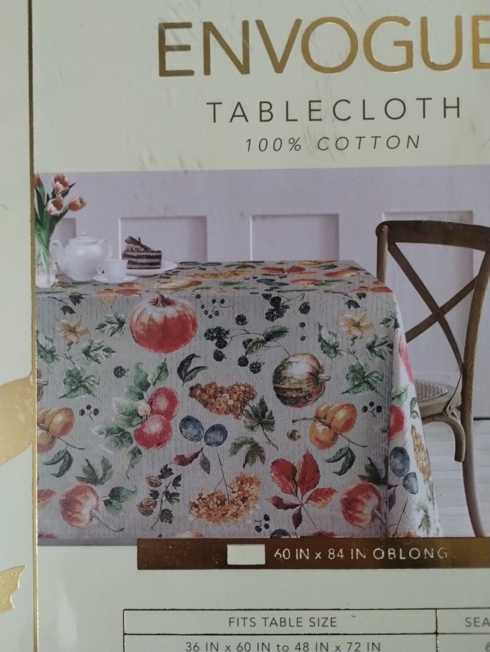Envogue Autumn Harvest Theme Botanical Tablecloth ~ 100% Cotton ~ 60 x 84